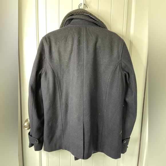 Slate and Stone double breasted faux shearling collar blue navy wool coat medium - Picture 3 of 5